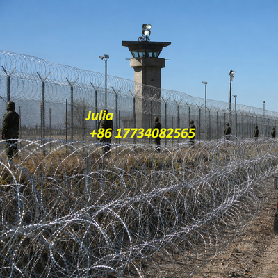High Security Razor Barbed Wire Galvanized Steel Fencing Solution With Dedicated Clips And Excellent Defense Capability